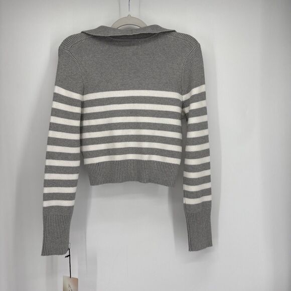 Cropped Sweater Womens Medium Happily Grey and White Striped Soft Thick Cozy - Picture 6 of 6